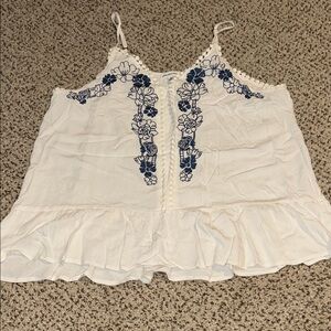 Love on a Hanger White Camisole with Blue Embroidery